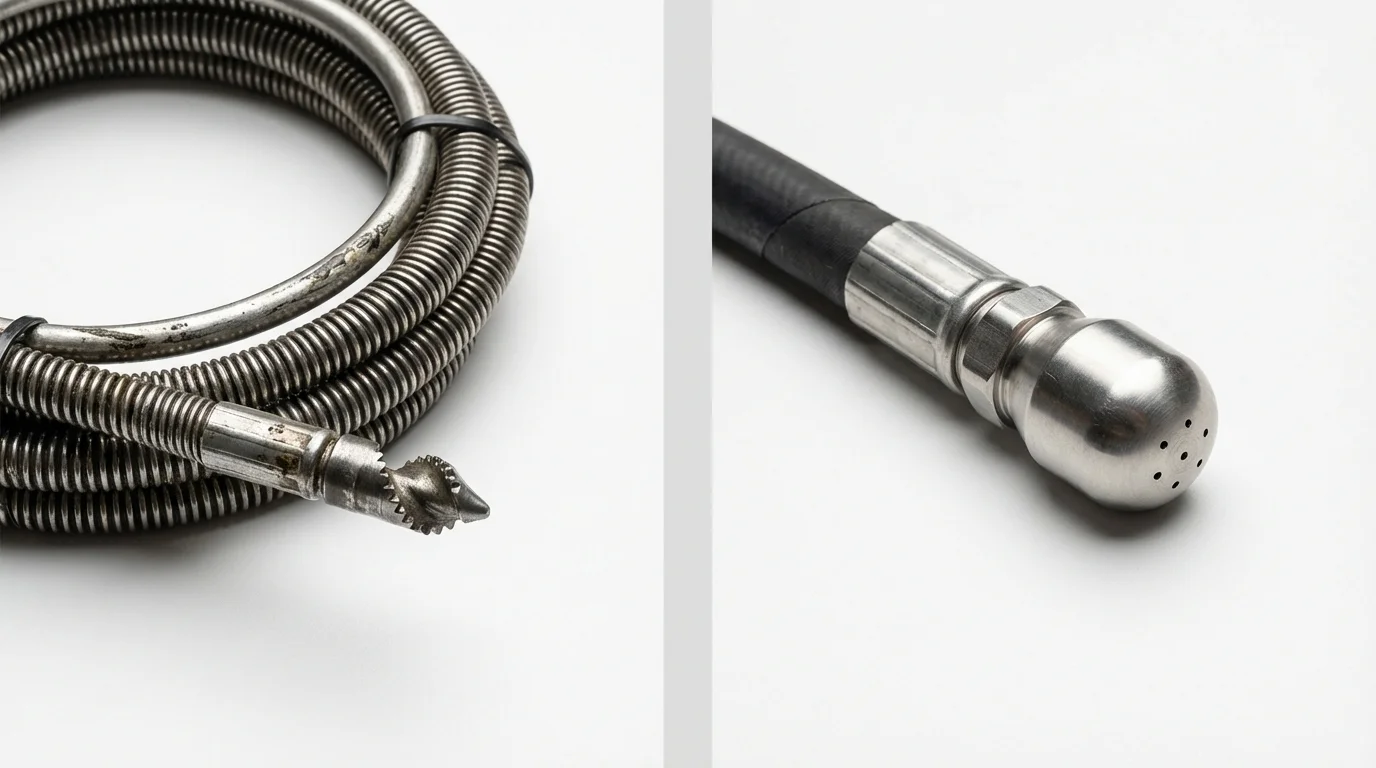 Drain snake cable and hydro jetting nozzle used for drain cleaning in Silver Lake, KS
