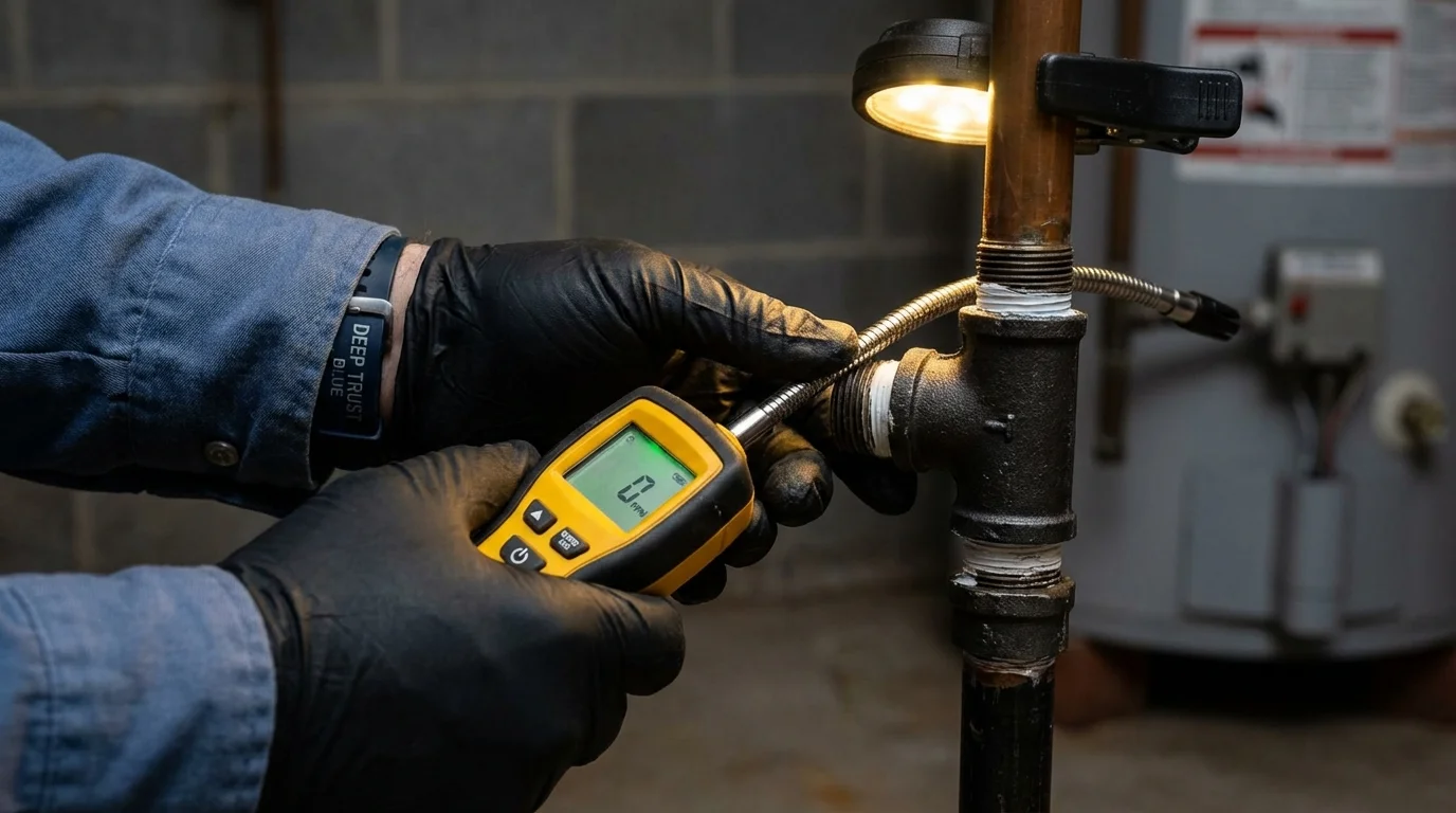 Gas leak detection with electronic sniffer by Johns Plumbing LLC in Silver Lake
