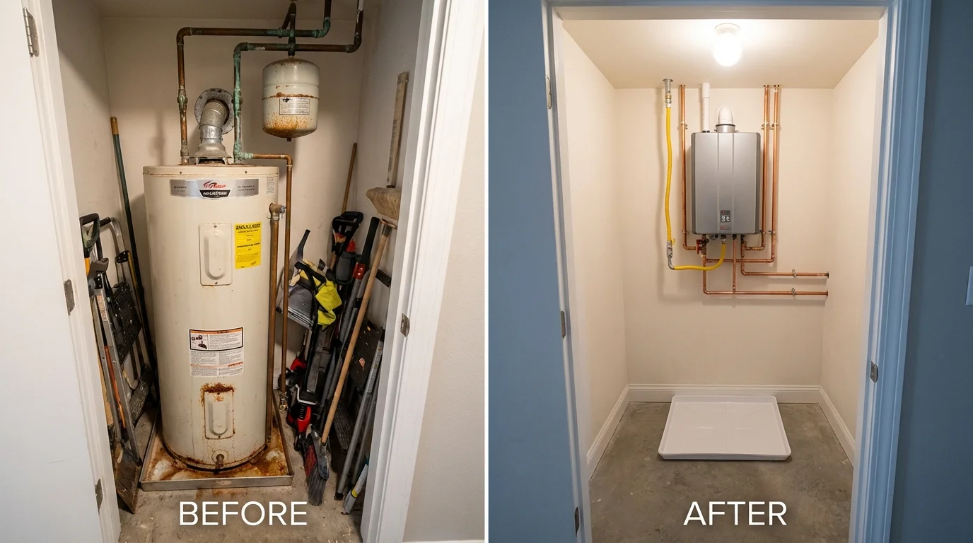 Tank water heater versus wall-mounted tankless unit comparison for Silver Lake, KS homeowners